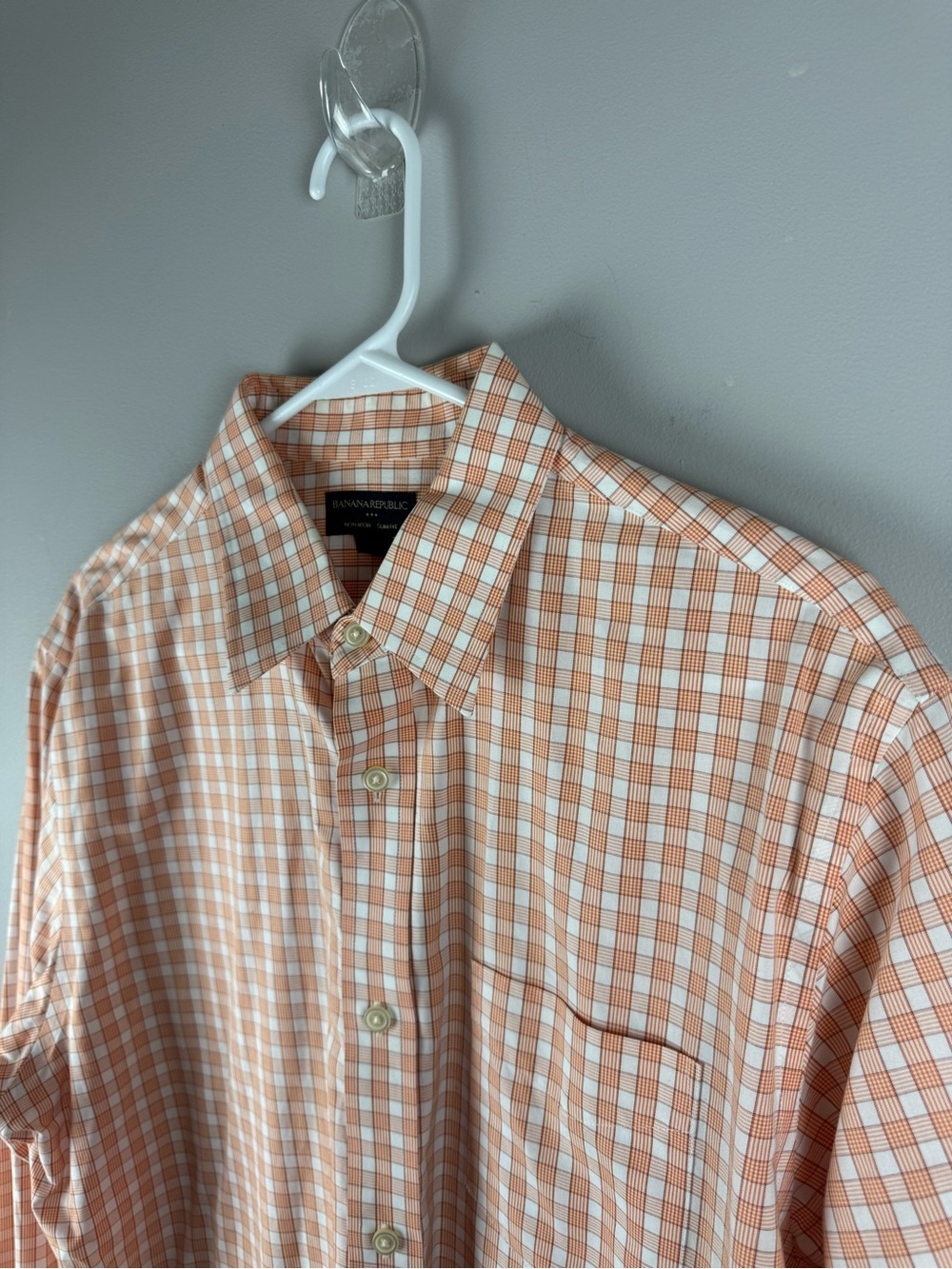 Banana Republic Men’s Orange White Plaid Long Sleeve Button Up Shirt SZ L Preppy